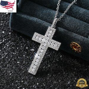 Fashion Cross Silver Necklaces Pendant Cubic Zirconia Women Wedding Jewelry Gift